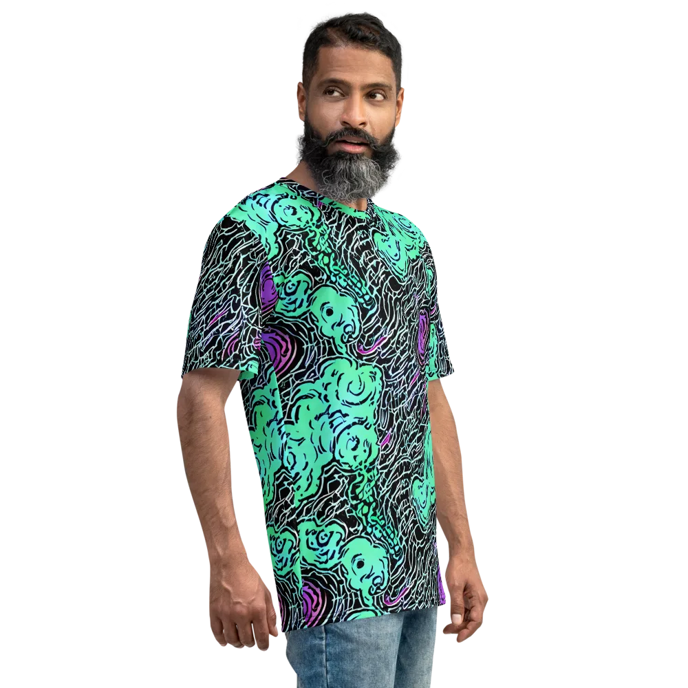 Neon Bloom Static on Men's Crew Neck T-Shirt — Right