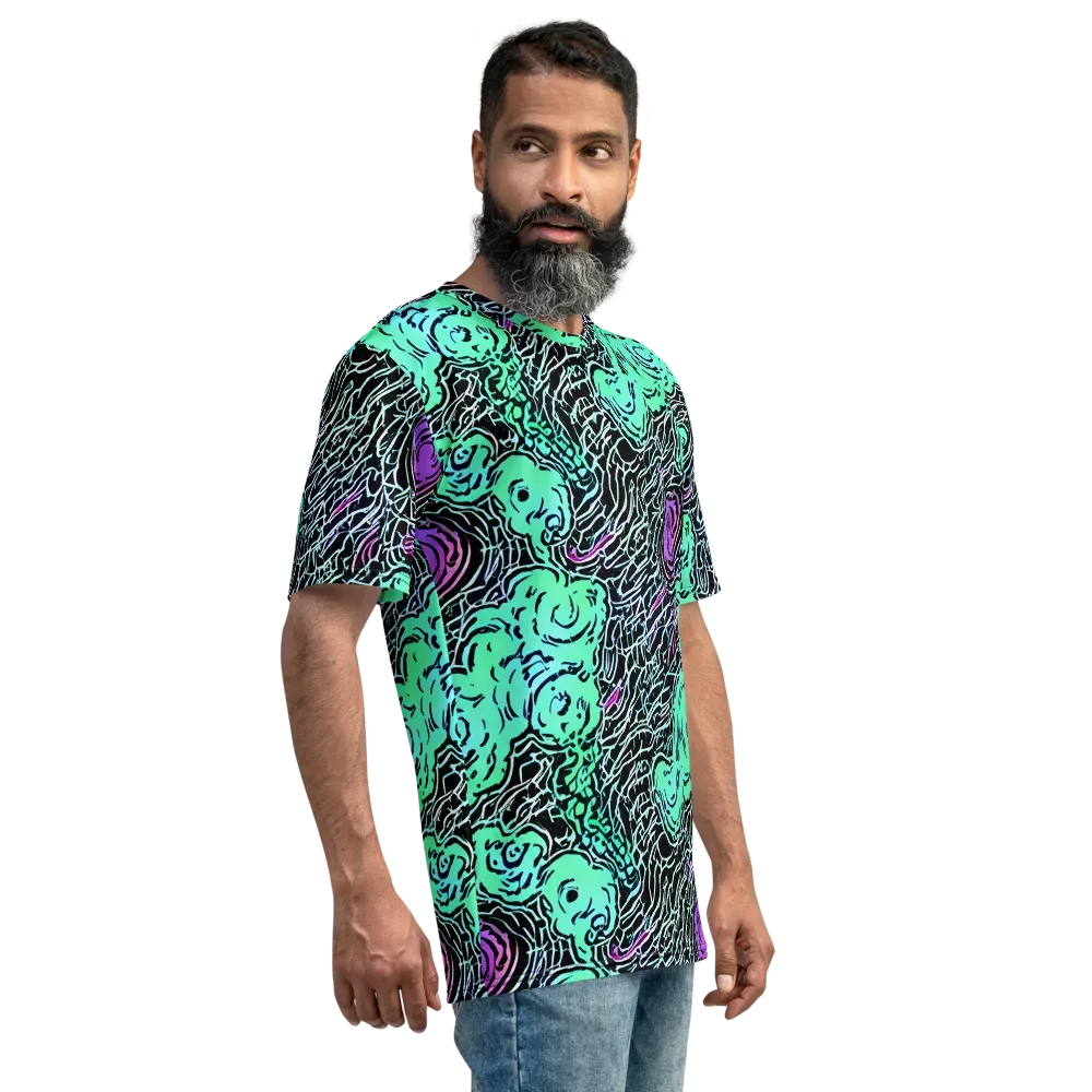 Neon Bloom Static on Men's Crew Neck T-Shirt — Right
