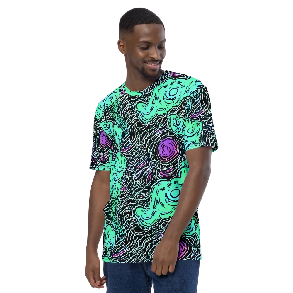 Neon Bloom Static on Men's Crew Neck T-Shirt — Left