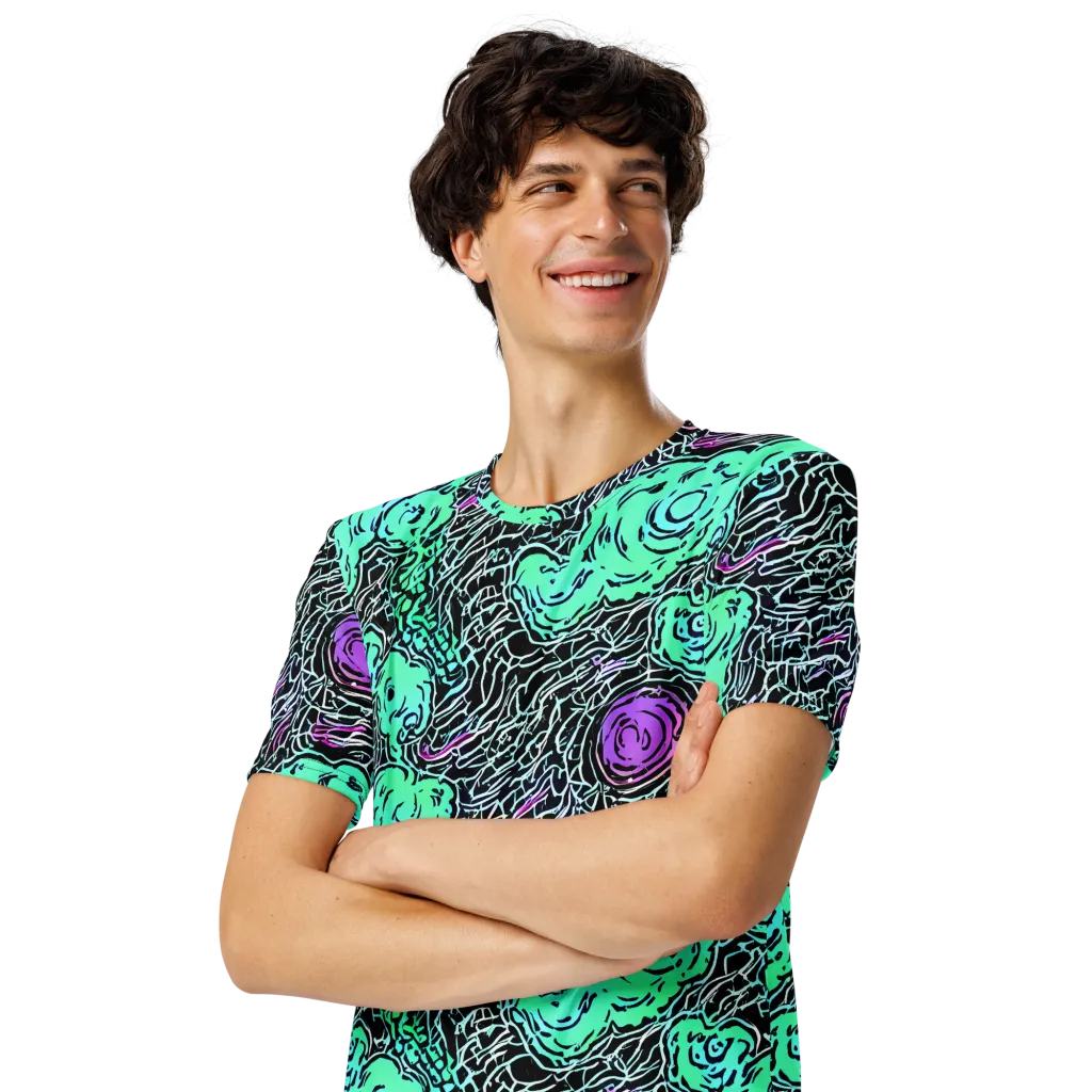 Neon Bloom Static on Men's Crew Neck T-Shirt — Left Front