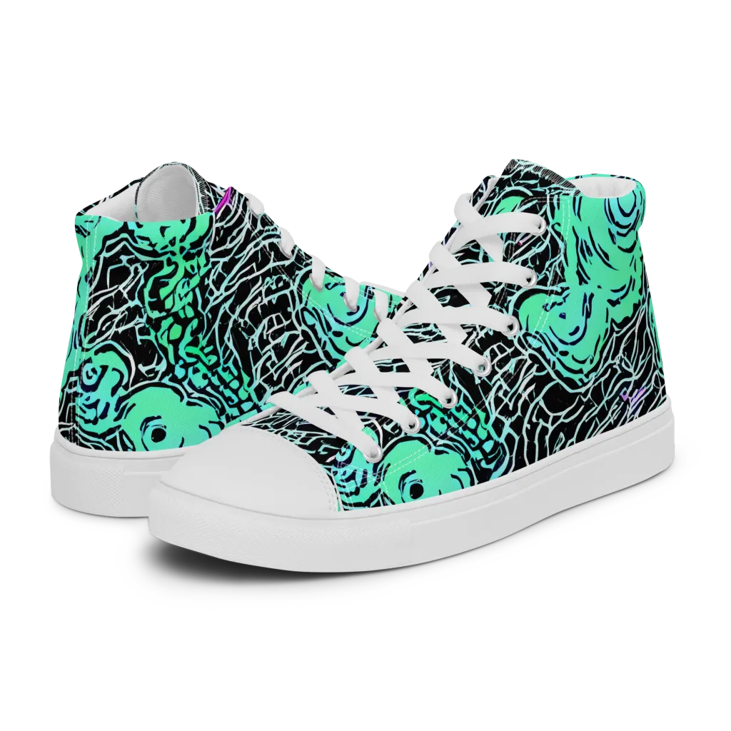 Neon Bloom Static on Men's High Top Canvas Shoes — Left