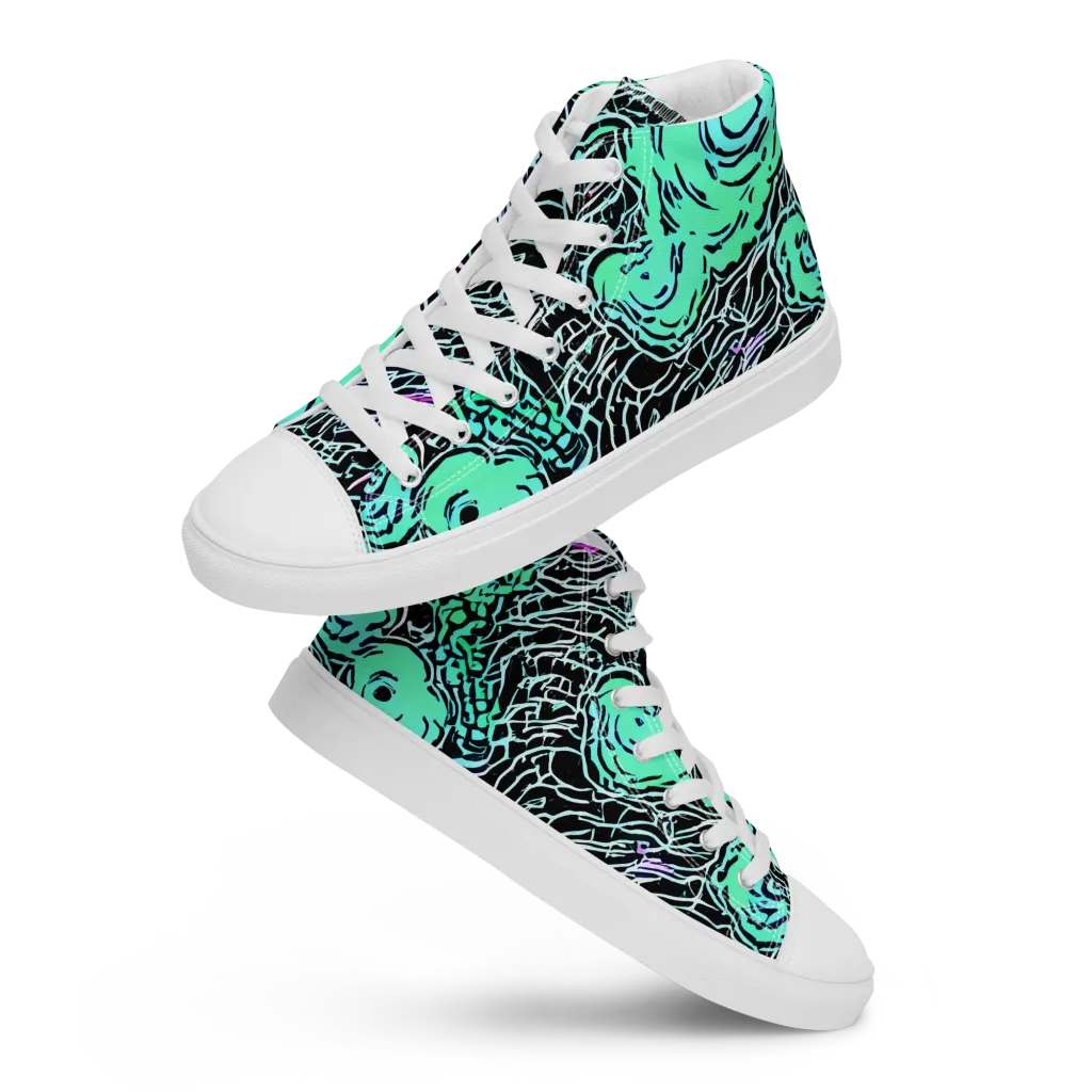 Neon Bloom Static on Men's High Top Canvas Shoes — Front