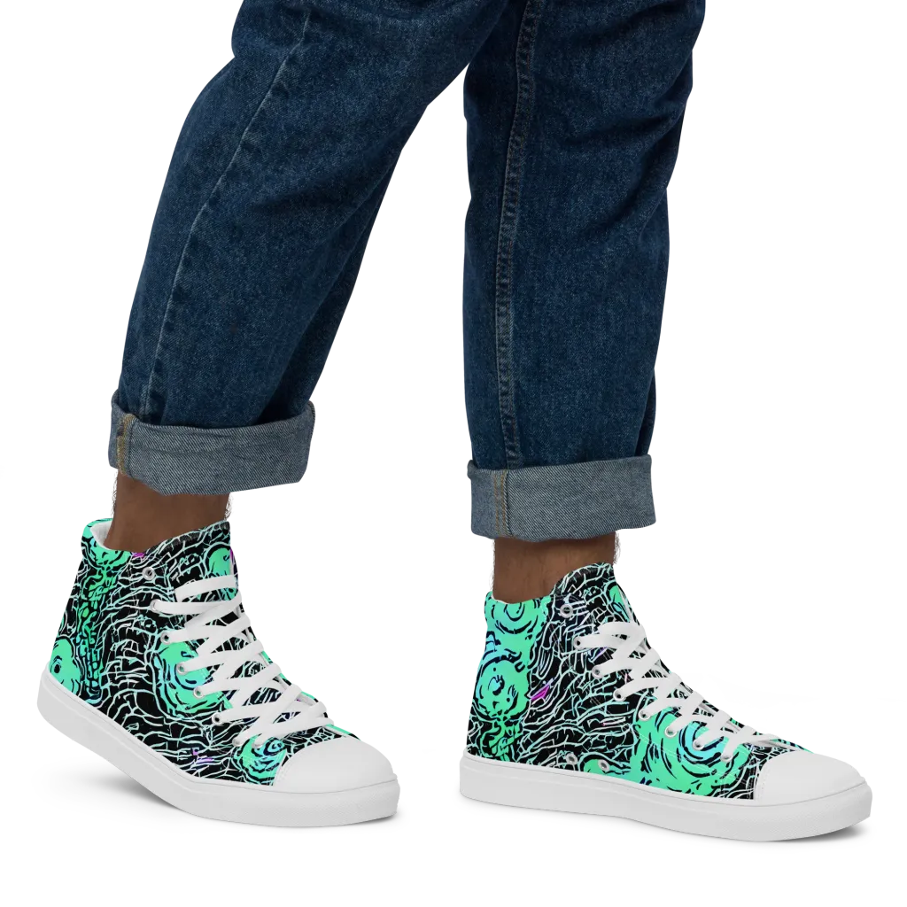Neon Bloom Static on Men's High Top Canvas Shoes — Right