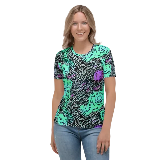 Neon Bloom Static on a Women's Crew Neck T-Shirt