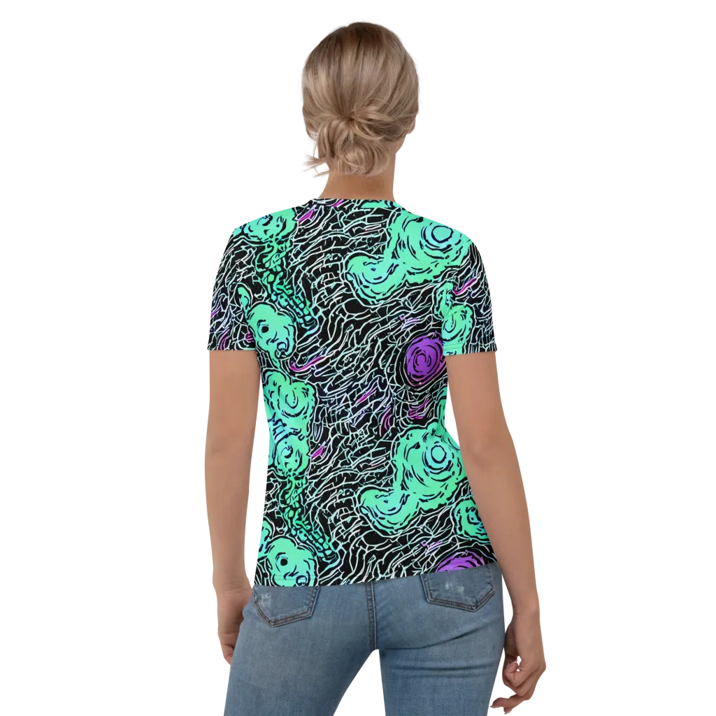 Neon Bloom Static on Women's Crew Neck T-Shirt — Back