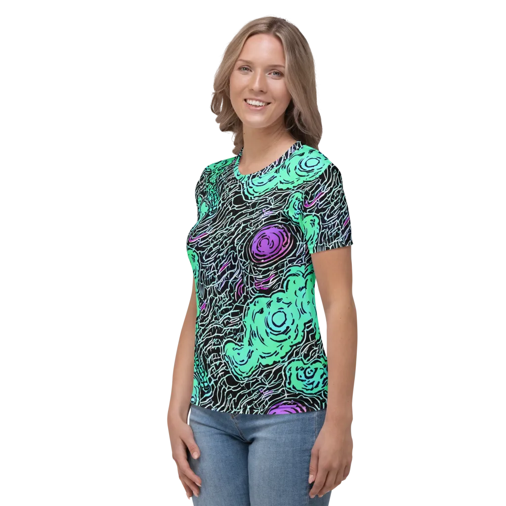 Neon Bloom Static on Women's Crew Neck T-Shirt — Left