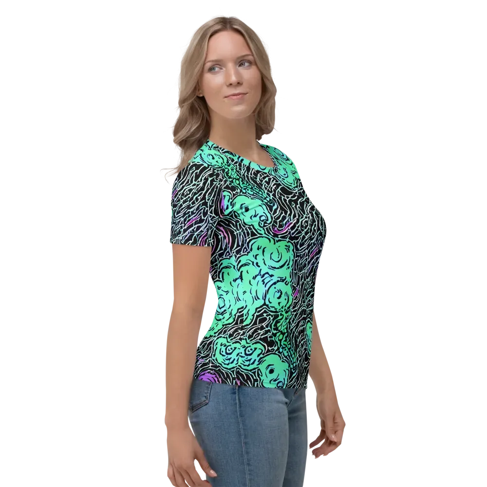 Neon Bloom Static on Women's Crew Neck T-Shirt — Right