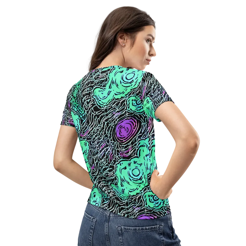 Neon Bloom Static on Women's Crew Neck T-Shirt — Back