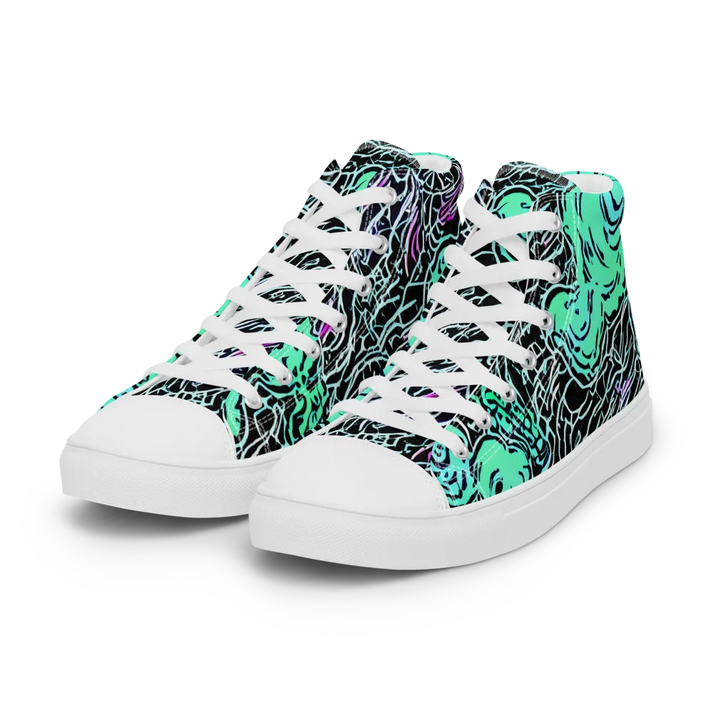 Neon Bloom Static on Women's High Top Canvas Shoes — Left Front