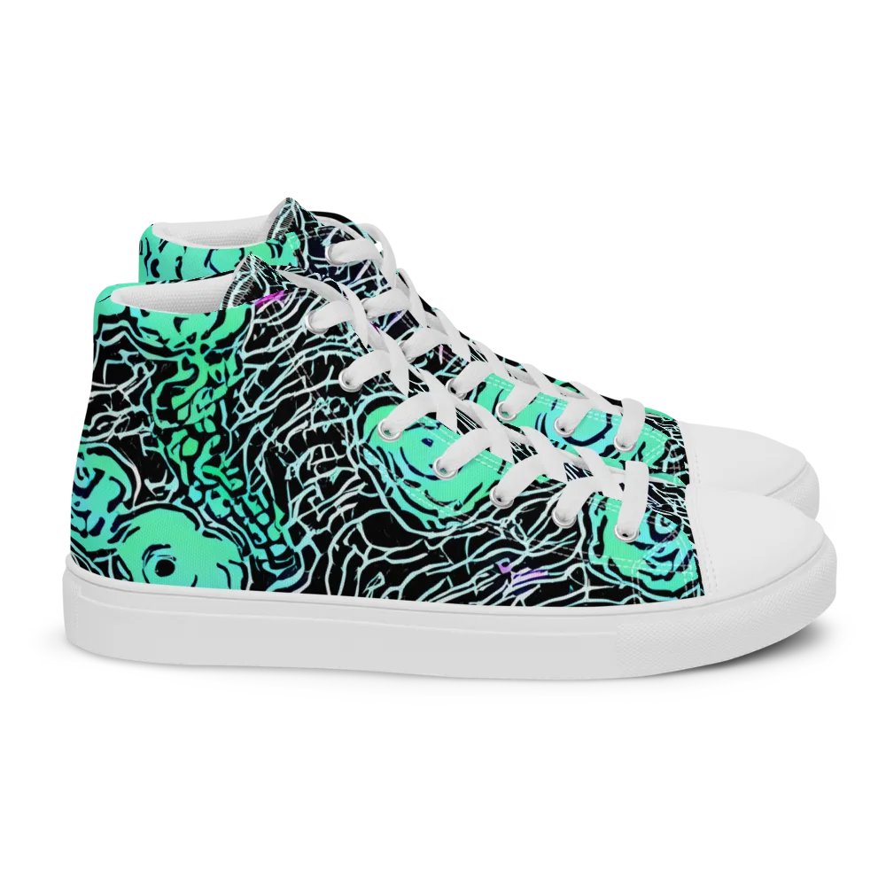 Neon Bloom Static on Women's High Top Canvas Shoes — Right
