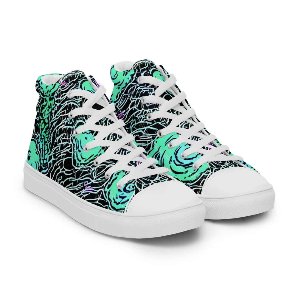 Neon Bloom Static on Women's High Top Canvas Shoes — Right Front