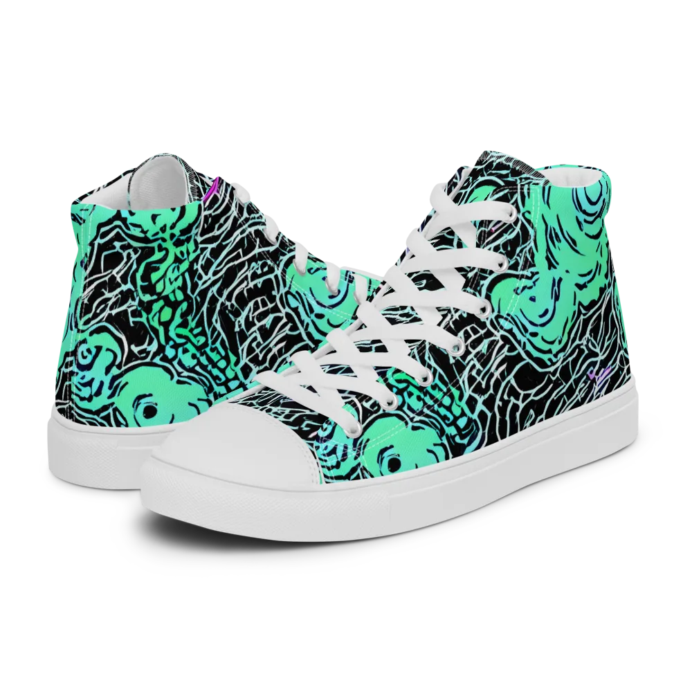 Neon Bloom Static on Women's High Top Canvas Shoes — Left