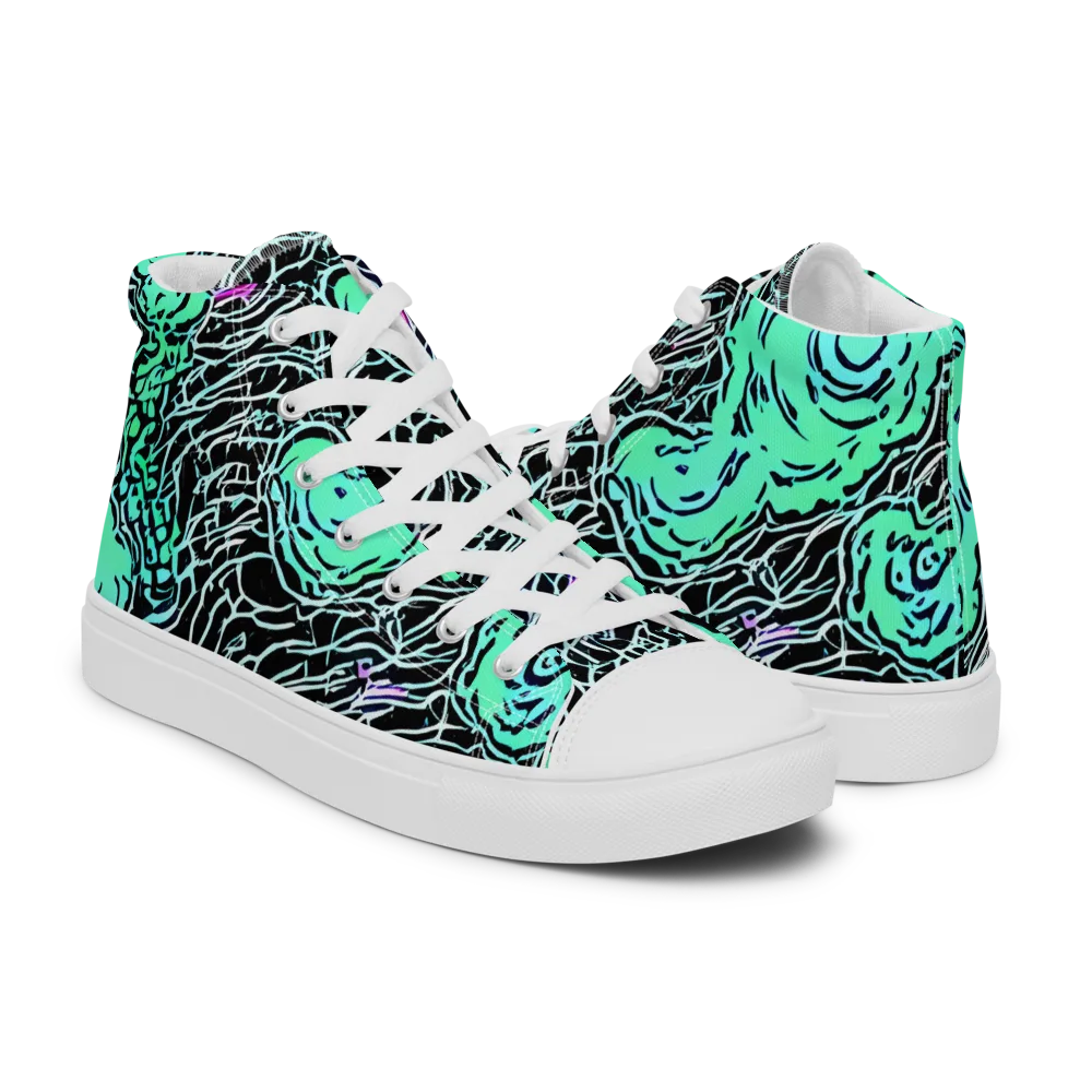Neon Bloom Static on Women's High Top Canvas Shoes — Right