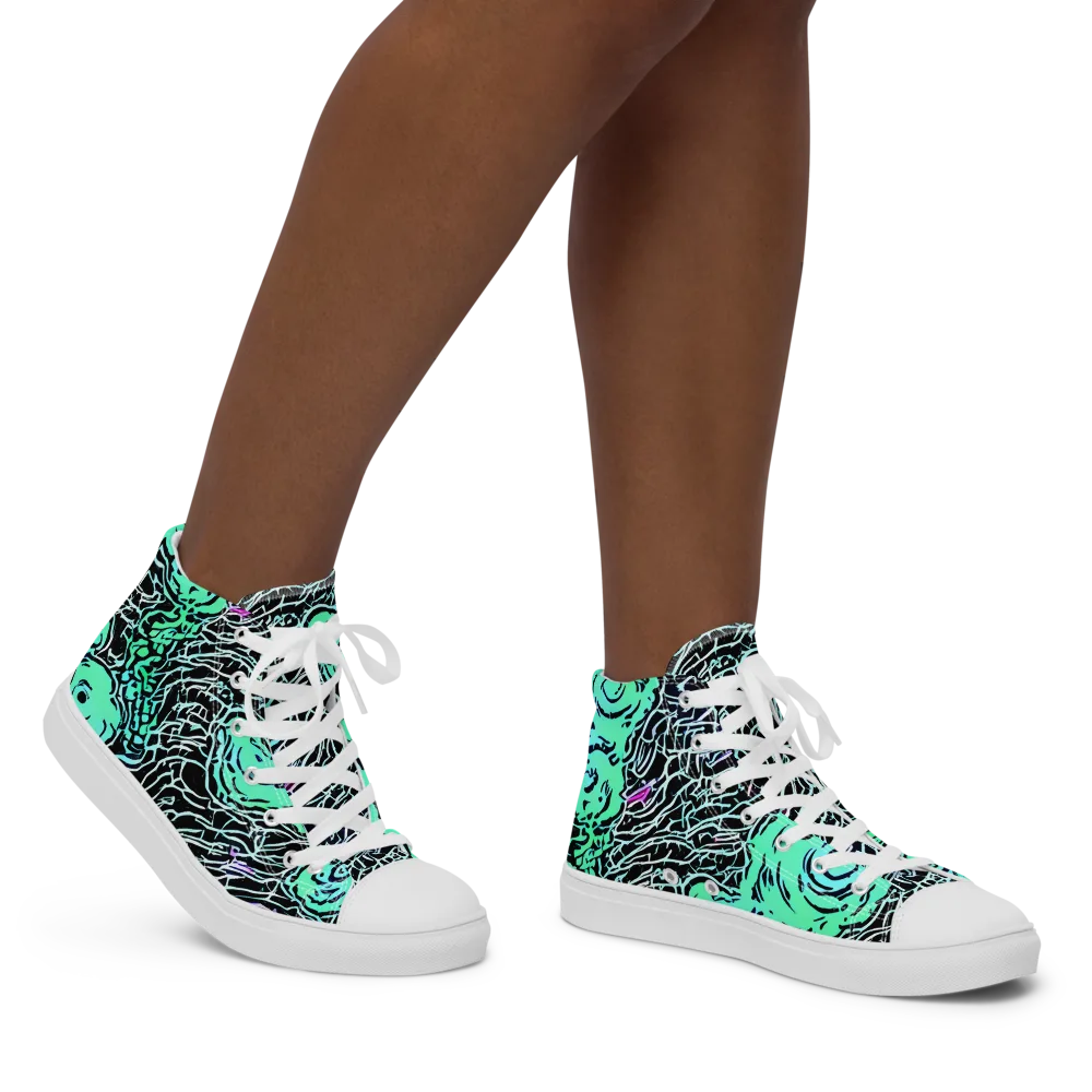 Neon Bloom Static on Women's High Top Canvas Shoes — Right