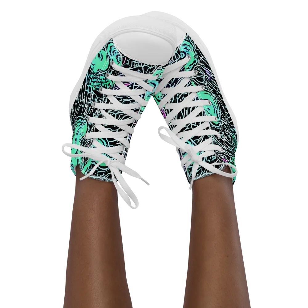 Neon Bloom Static on Women's High Top Canvas Shoes — Front