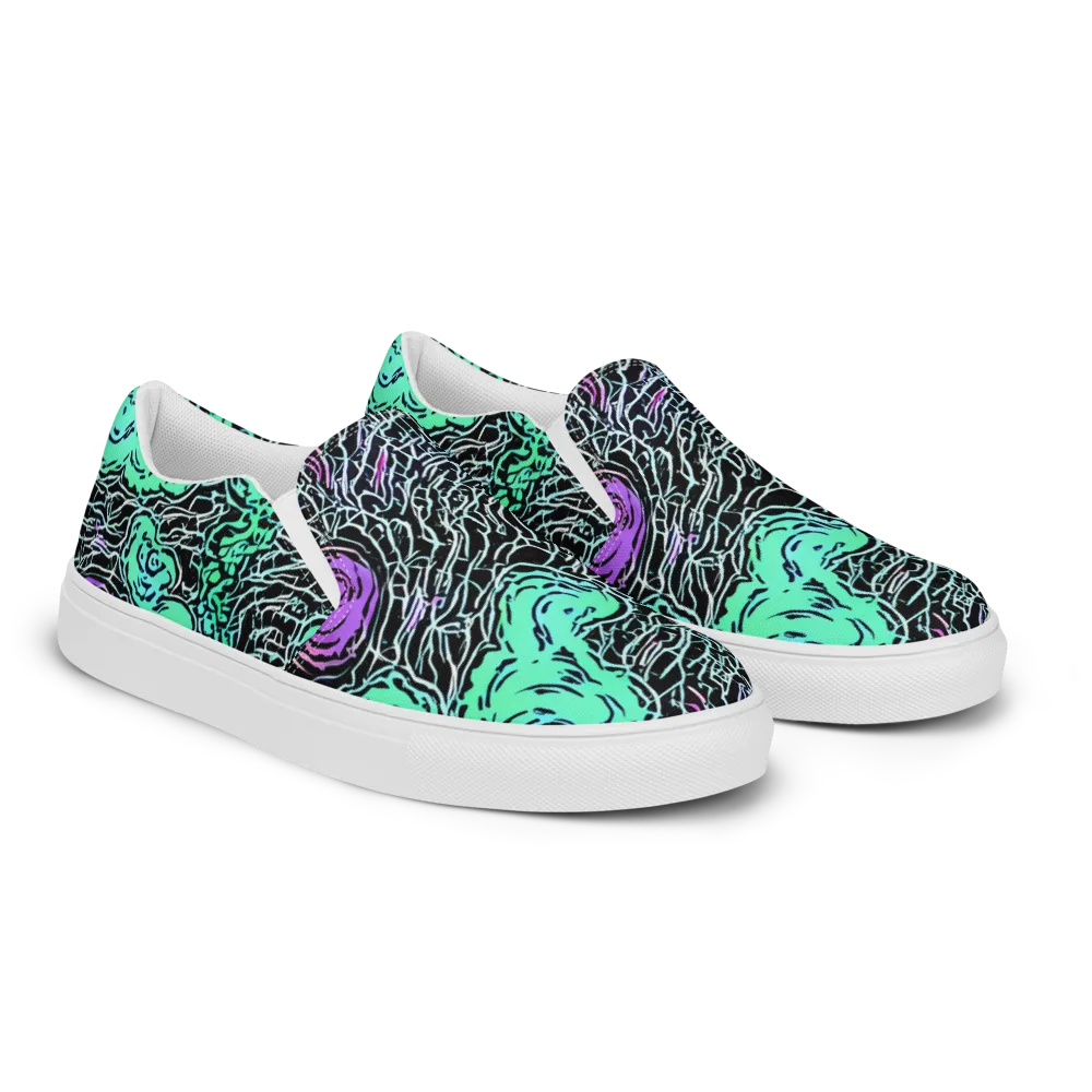 Neon Bloom Static on Men's Slip-On Canvas Shoes — Right Front