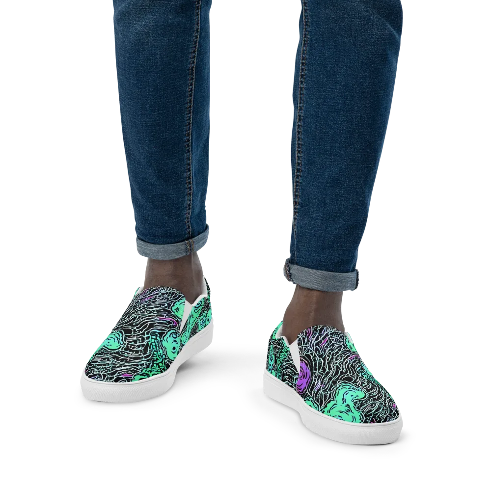 Neon Bloom Static on Men's Slip-On Canvas Shoes — Front