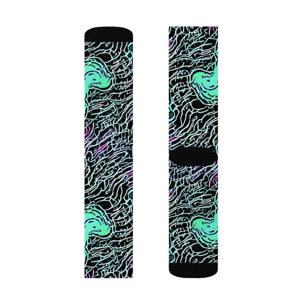 Neon Bloom Static on Socks — Left Sock