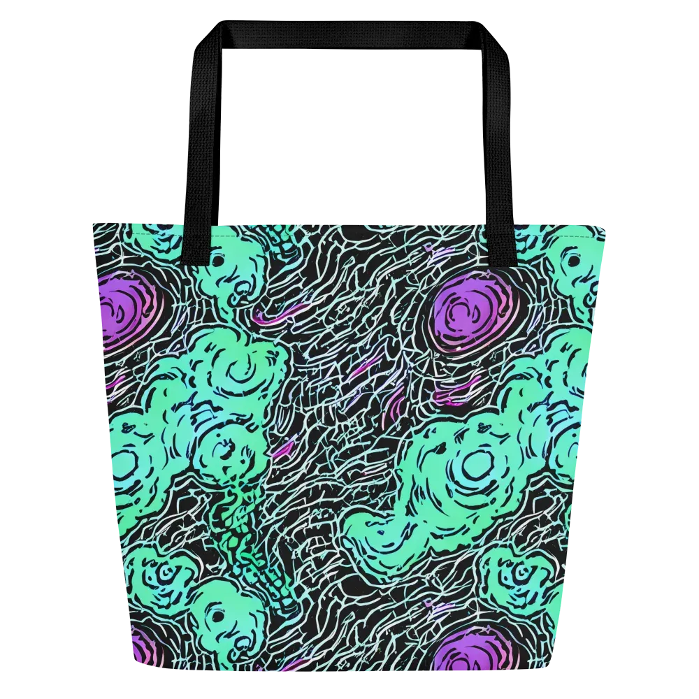 Neon Bloom Static on Large Tote Bag W/ Pocket — Front