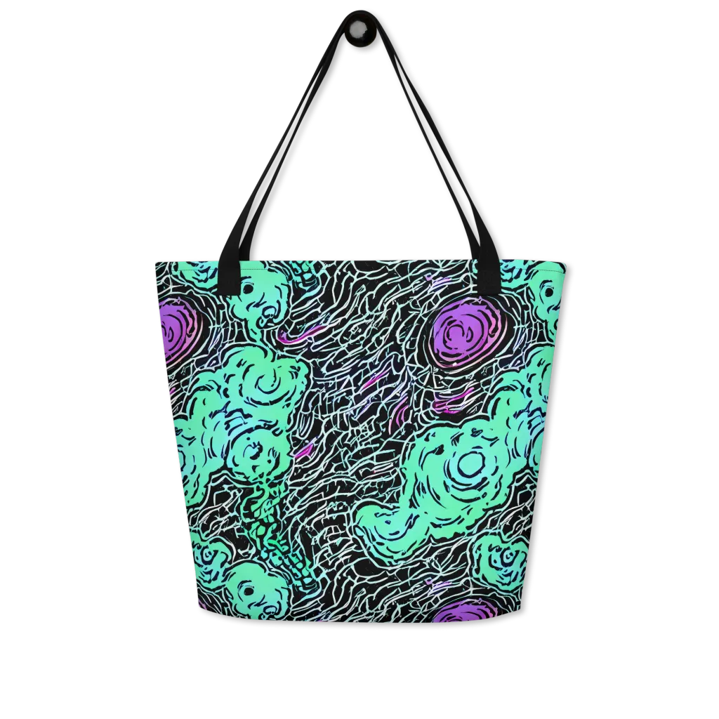 Neon Bloom Static on Large Tote Bag W/ Pocket — Front