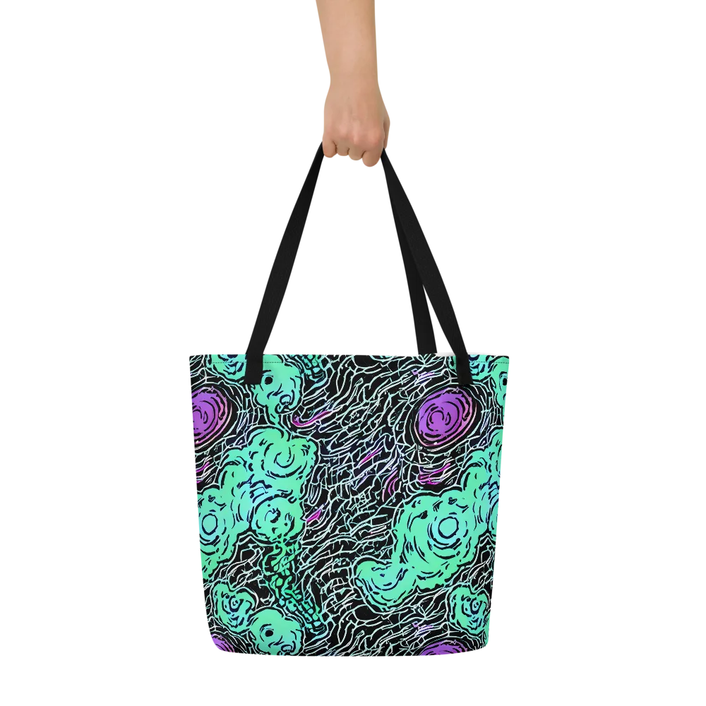 Neon Bloom Static on Large Tote Bag W/ Pocket — Front