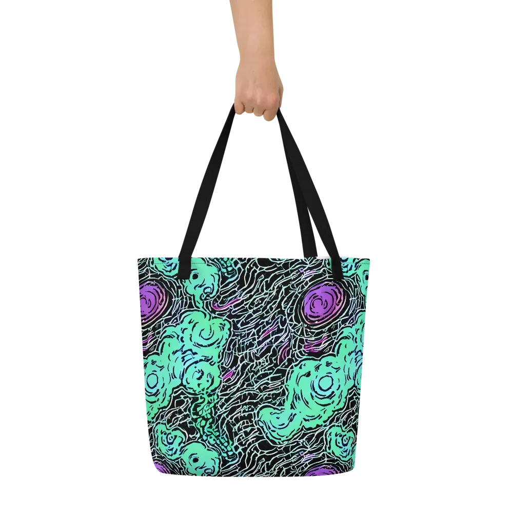 Neon Bloom Static on Large Tote Bag W/ Pocket — Front