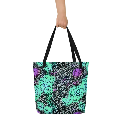 Neon Bloom Static on a Large Tote Bag W/ Pocket