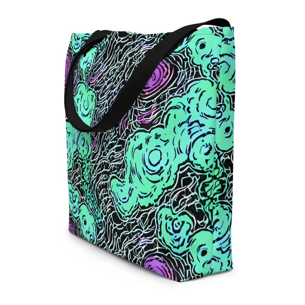 Neon Bloom Static on Large Tote Bag W/ Pocket — Front