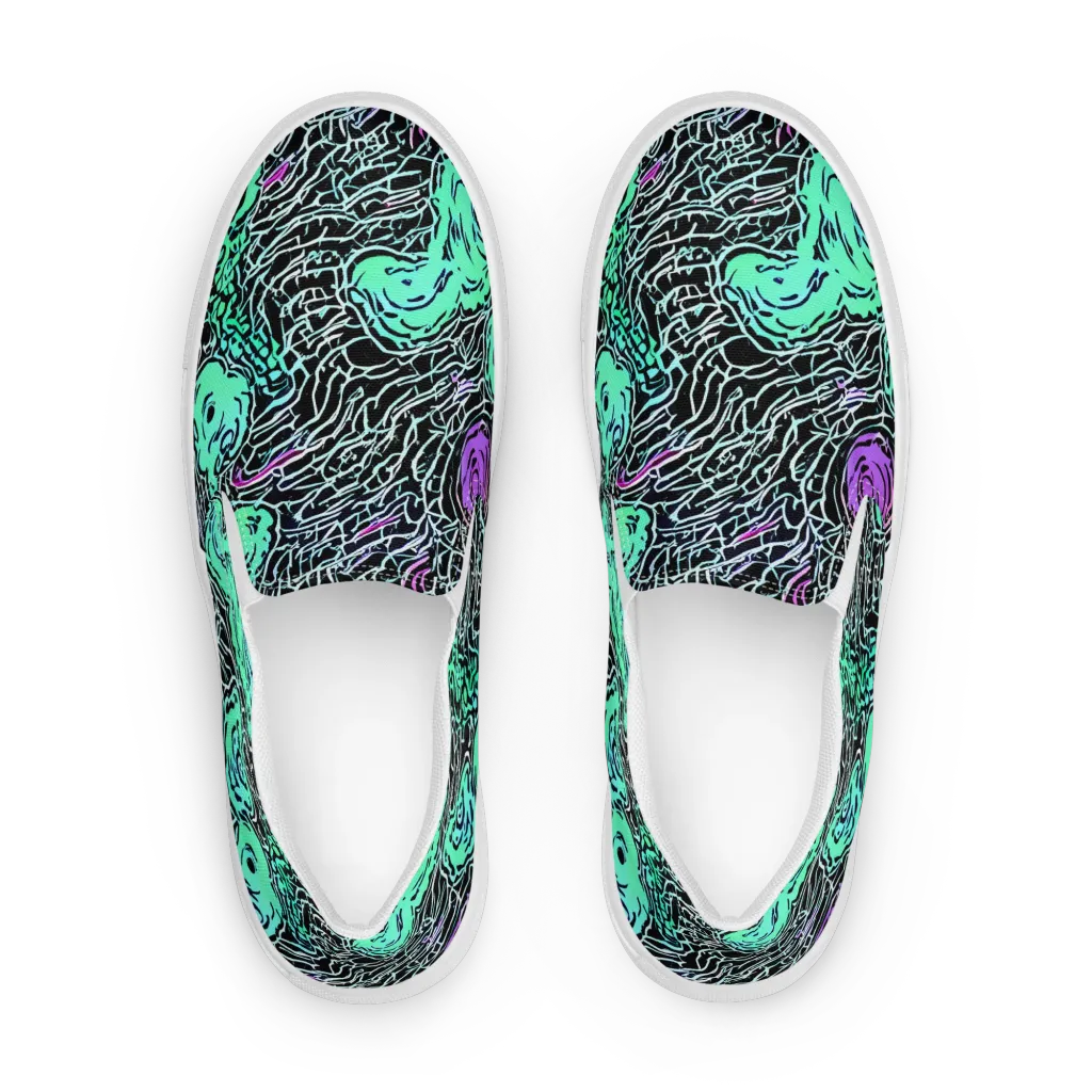 Neon Bloom Static on Women's Slip-On Canvas Shoes — Front