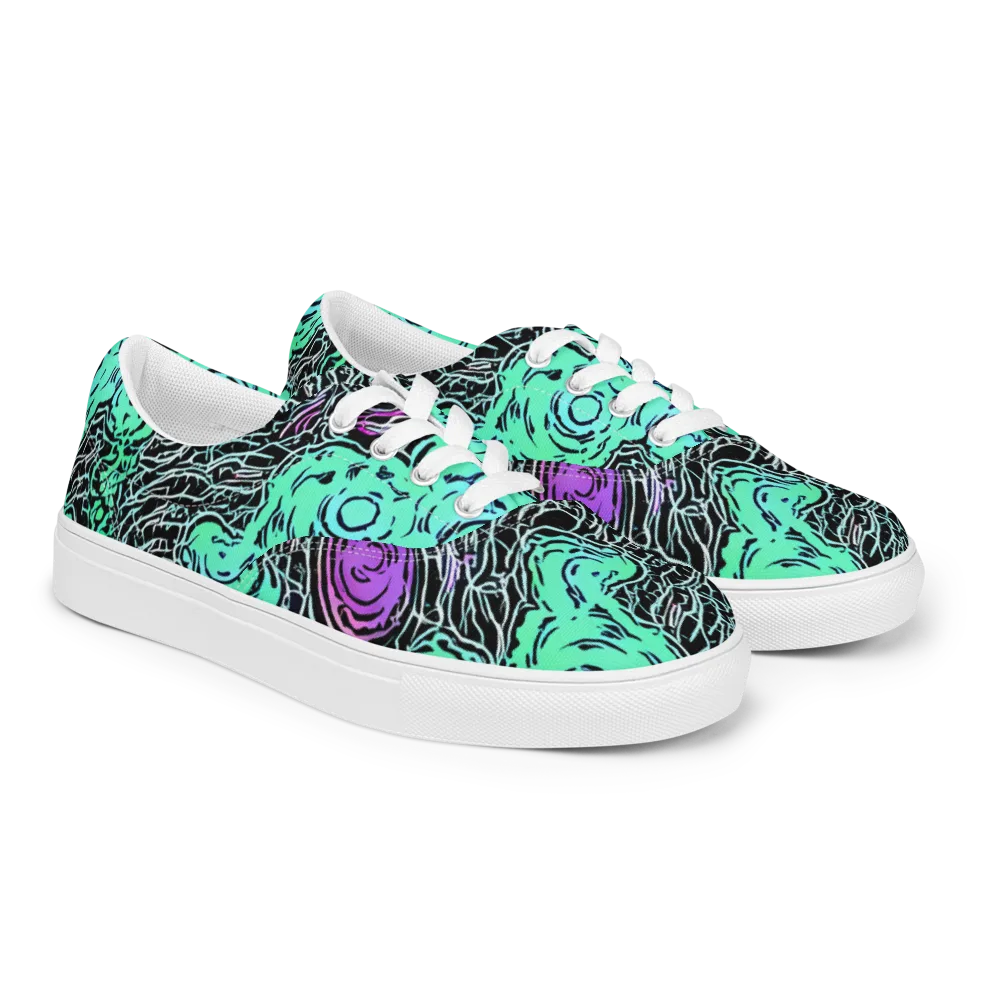 Neon Bloom Static on Men's Lace-Up Canvas Shoes — Right Front