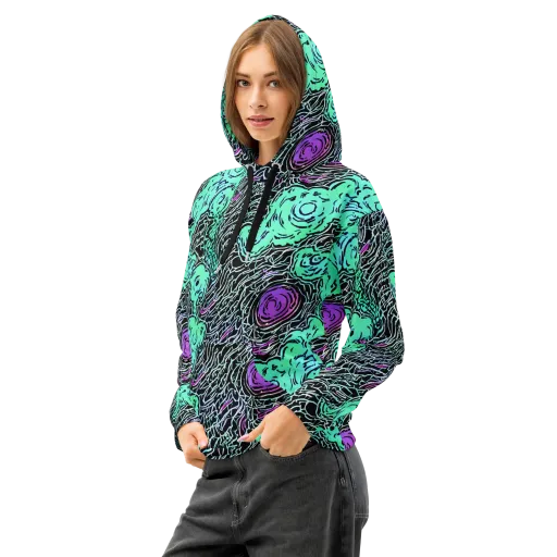 Neon Bloom Static on a Cotton Hoodie