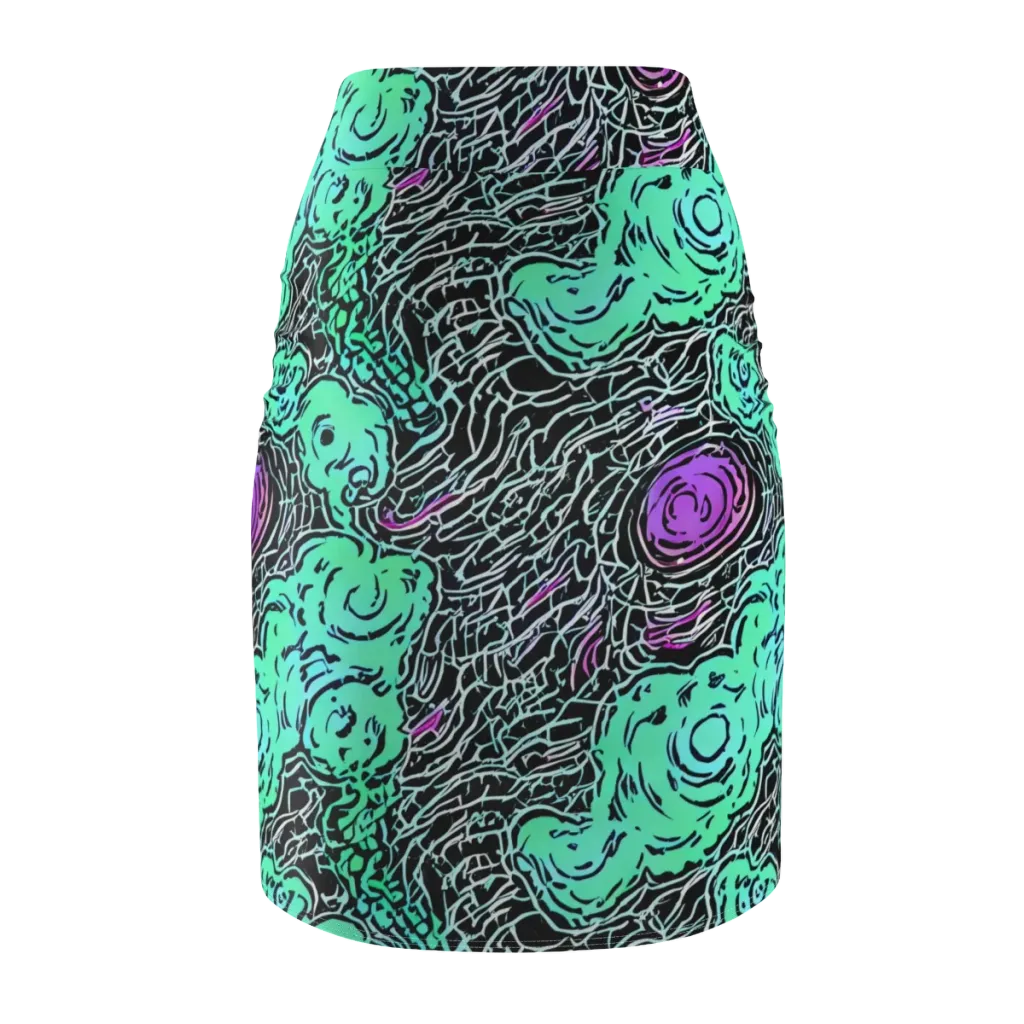 Neon Bloom Static on Pencil Skirt — Back