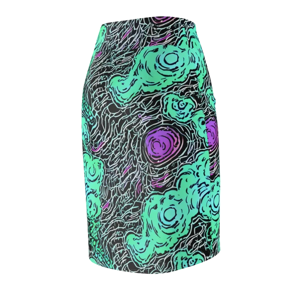 Neon Bloom Static on Pencil Skirt — Back Side