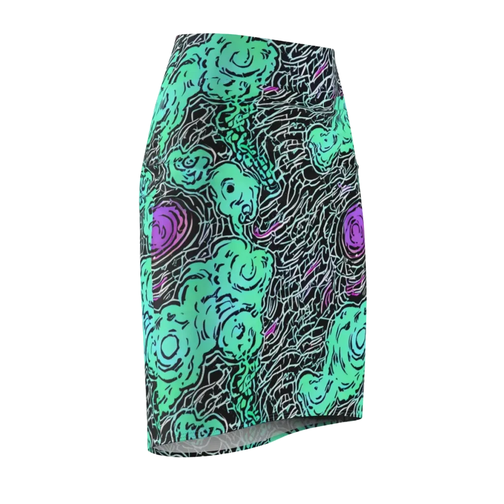 Neon Bloom Static on Pencil Skirt — Front Side
