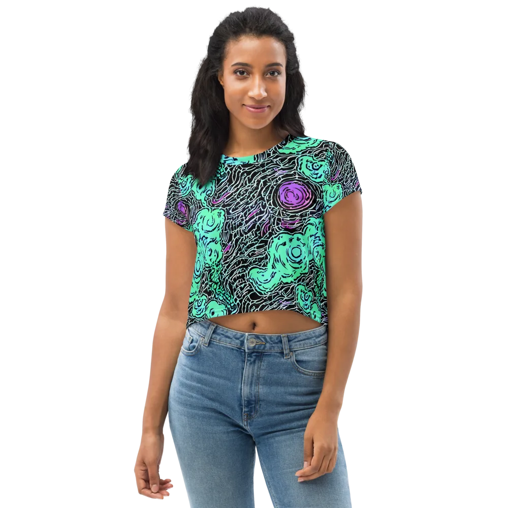 Neon Bloom Static on Crop Tee — Front