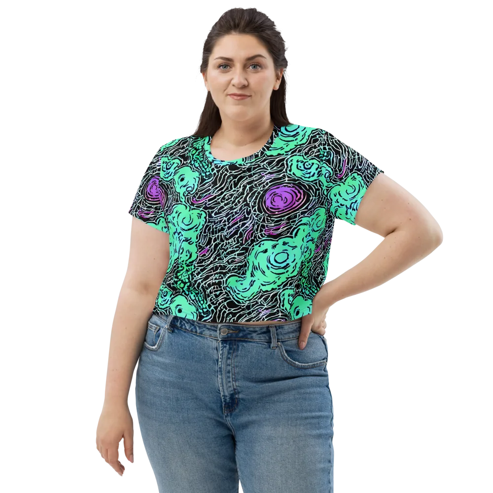 Neon Bloom Static on Crop Tee — Front