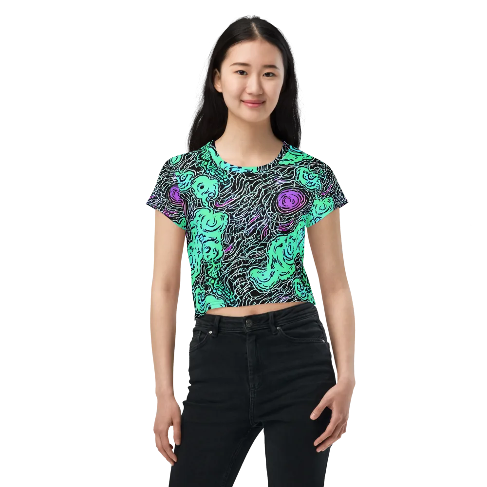 Neon Bloom Static on Crop Tee — Front