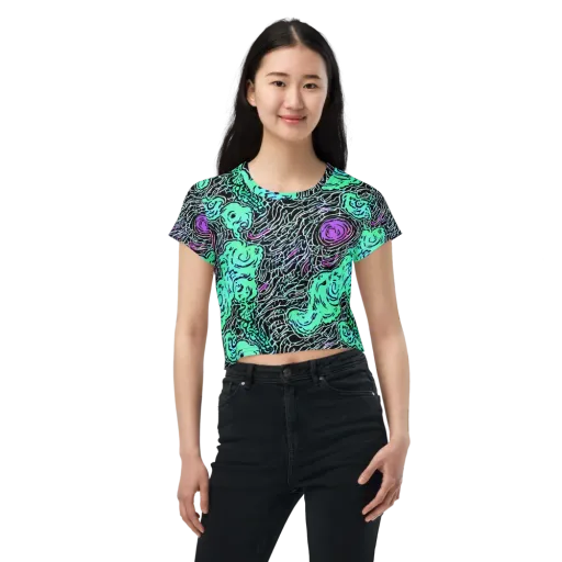 Neon Bloom Static on a Crop Tee