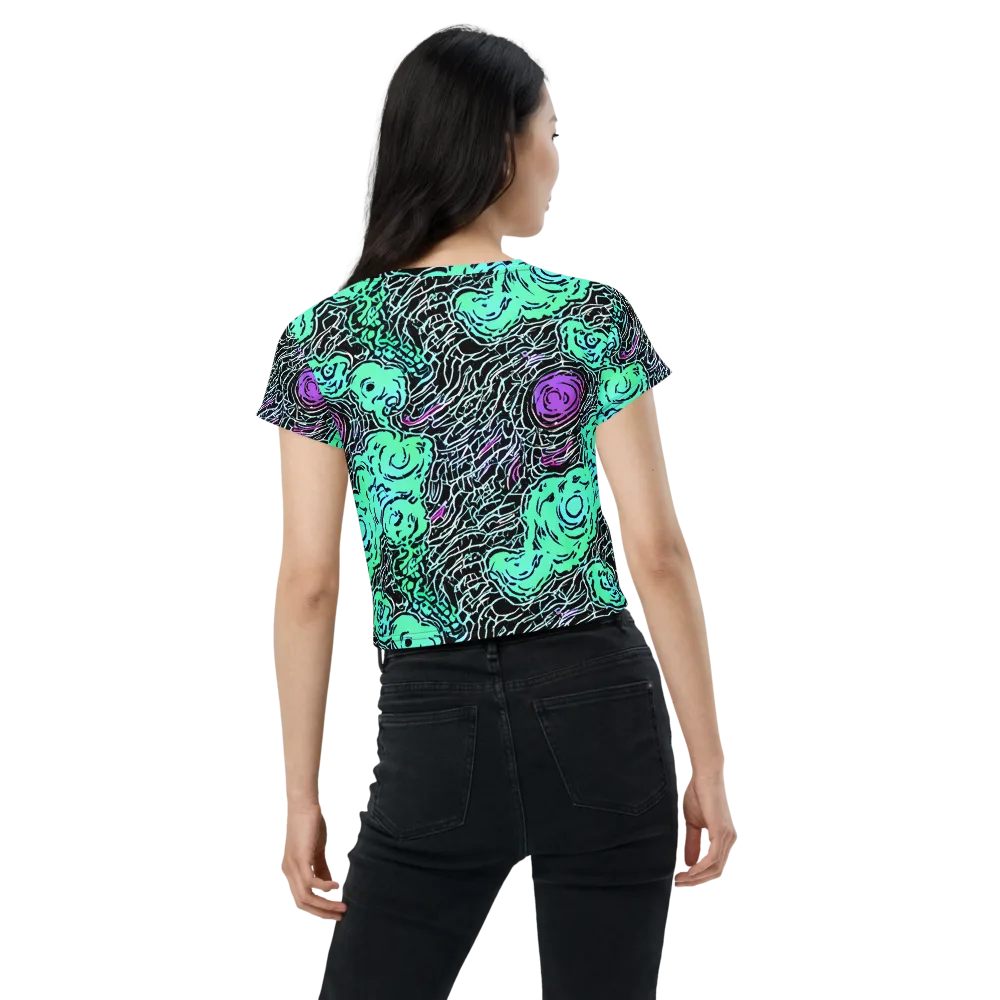 Neon Bloom Static on Crop Tee — Back
