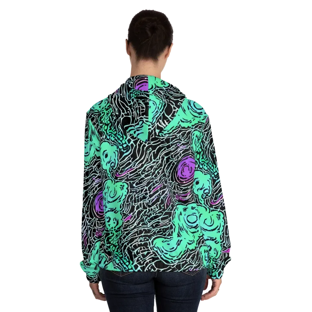 Neon Bloom Static on Women's Full-Zip Hoodie — Back On Person