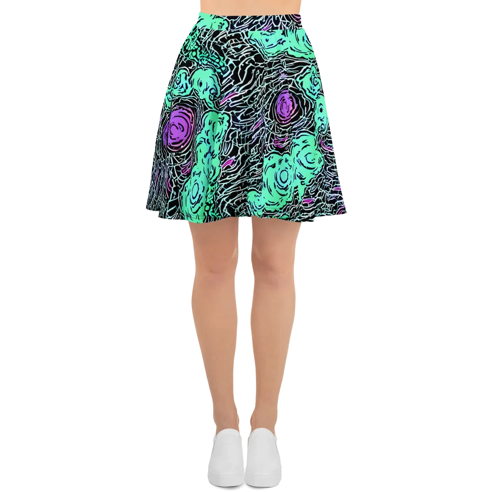 Neon Bloom Static on Skater Skirt — Front
