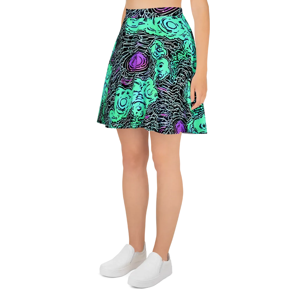 Neon Bloom Static on Skater Skirt — Left