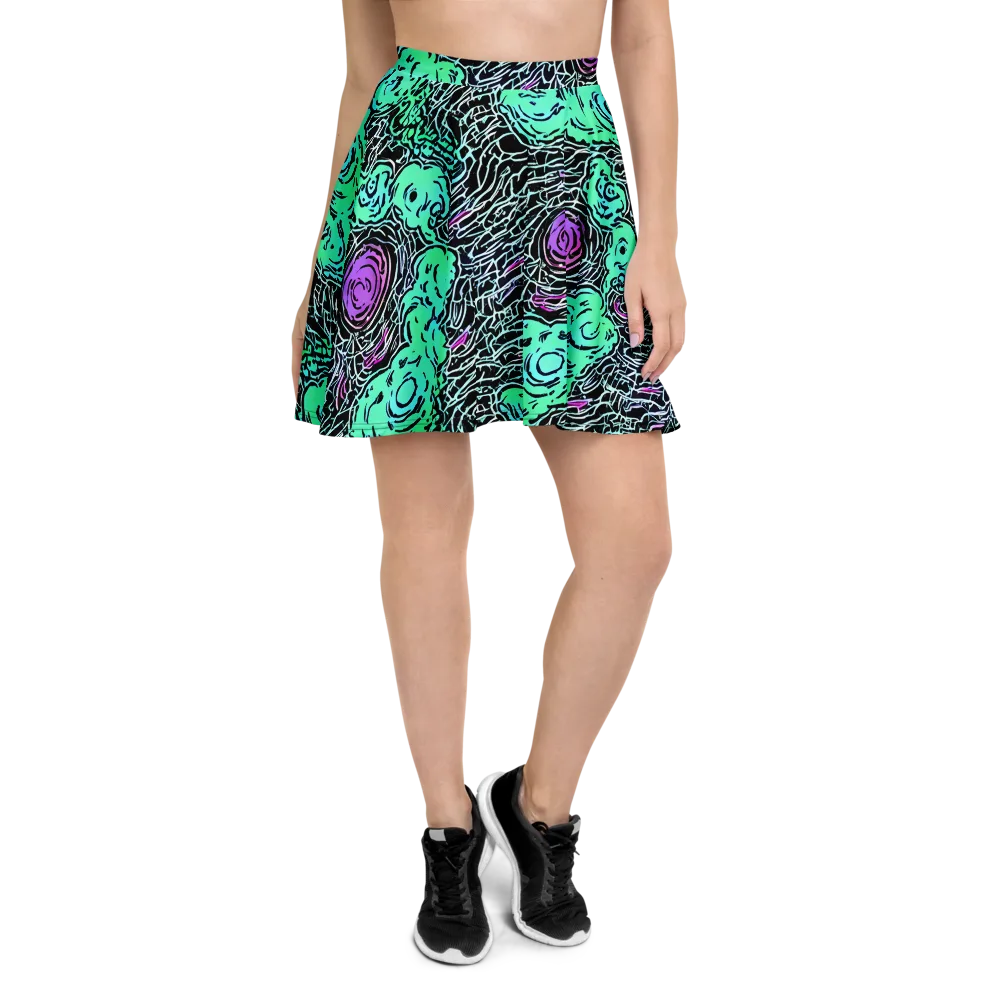 Neon Bloom Static on Skater Skirt — Front