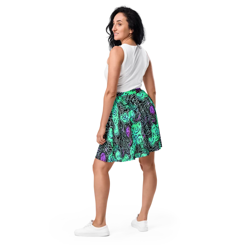 Neon Bloom Static on Skater Skirt — Back