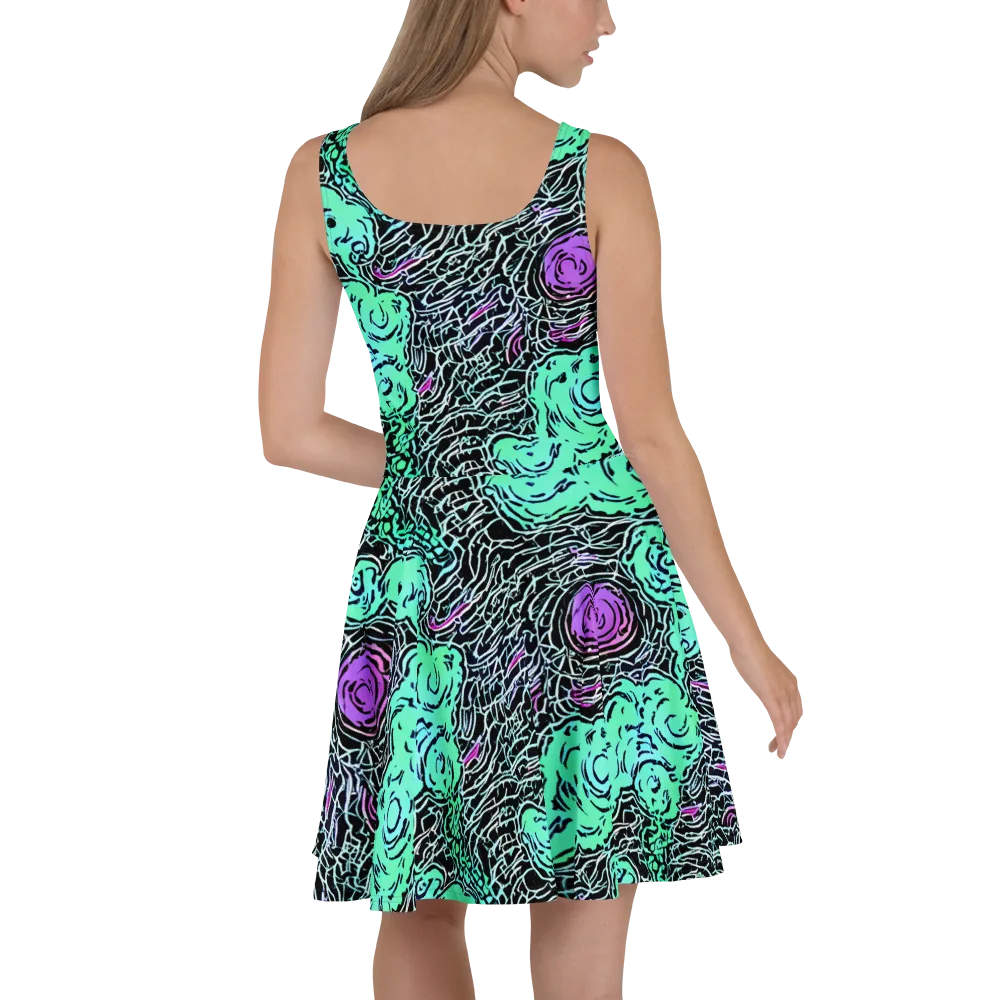 Neon Bloom Static on Skater Dress — Back