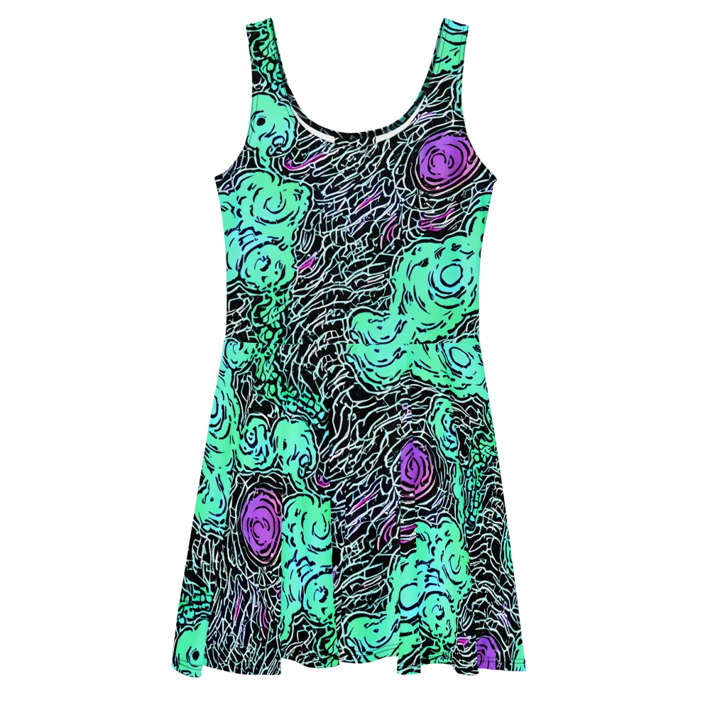 Neon Bloom Static on Skater Dress — Front