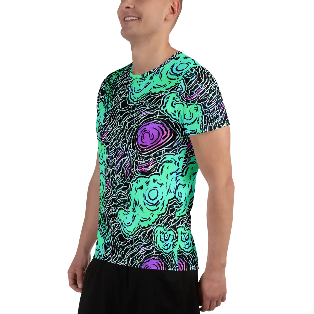Neon Bloom Static on Men's Athletic T-Shirt — Left