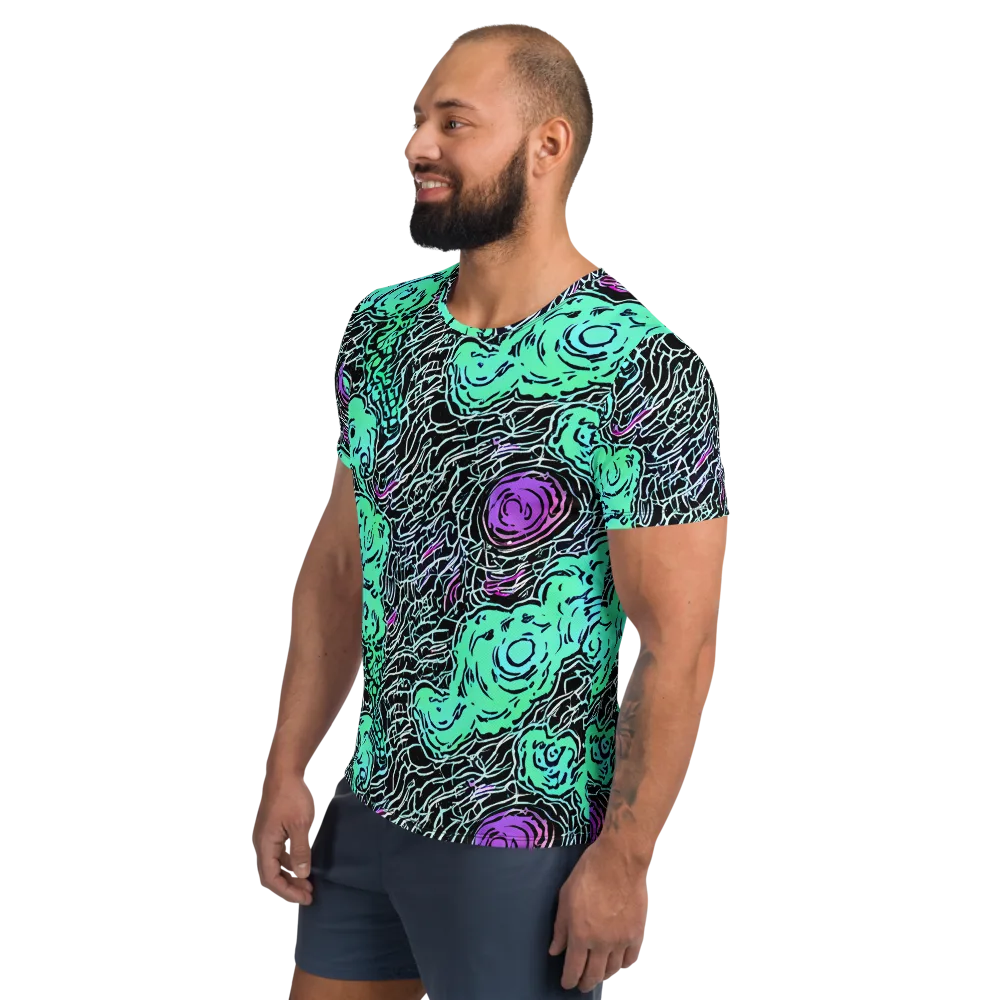 Neon Bloom Static on Men's Athletic T-Shirt — Left