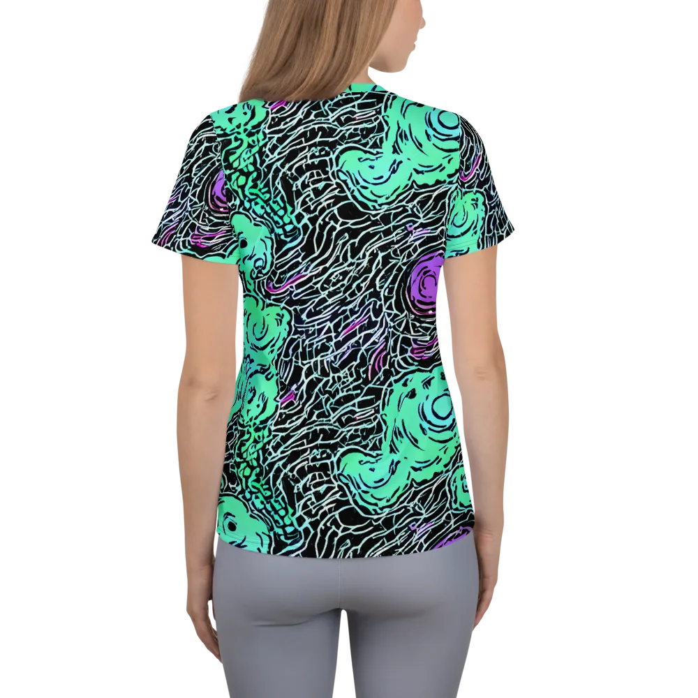 Neon Bloom Static on Women's Athletic T-Shirt — Back