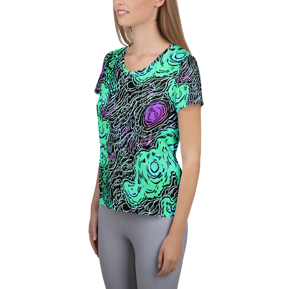 Neon Bloom Static on Women's Athletic T-Shirt — Left
